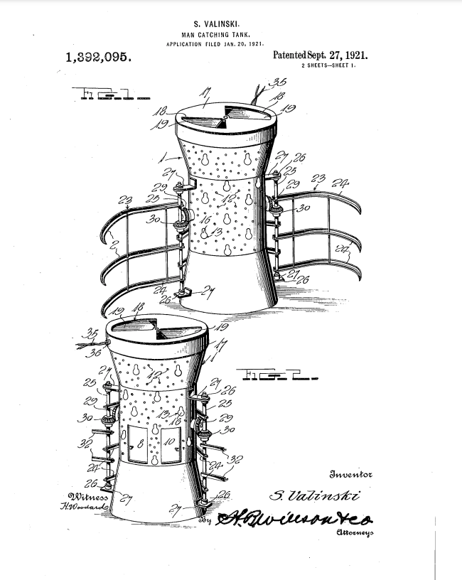 Illustration brevet n°US1392095 - Man-catching tank
