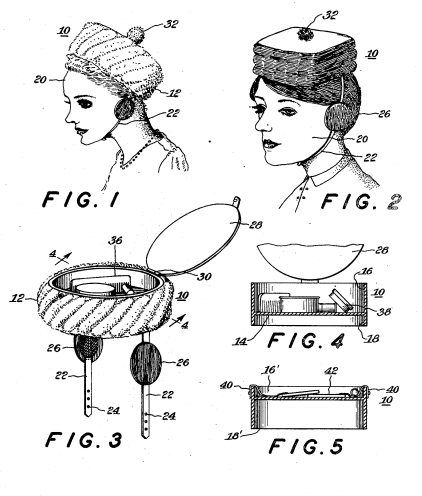 Illustration brevet US3496575 - Carry-all hat