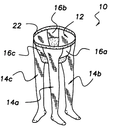Illustration brevet n°US5713081 - Pantyhose garment with spare leg portion